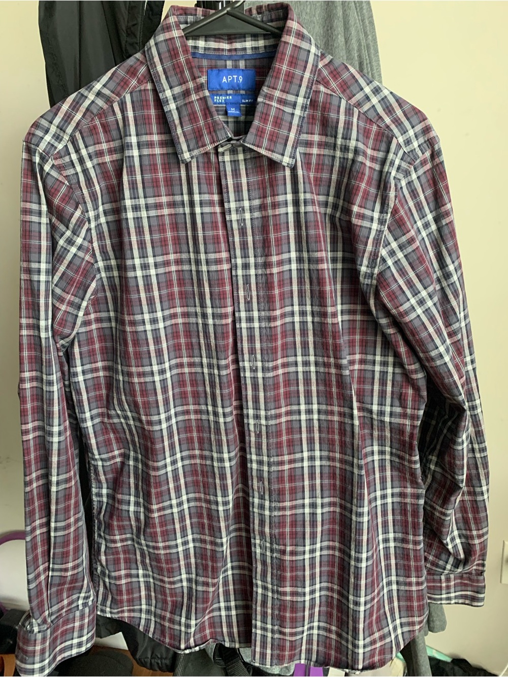 Apt. 9 Men's Burgundy and White Plaid Button-Down Shirt